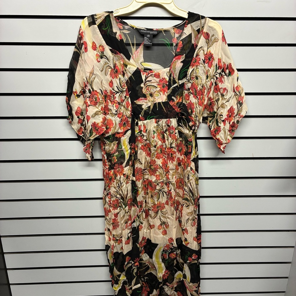 Jonathan Martin Black and Red Floral Long Sleeve Dress